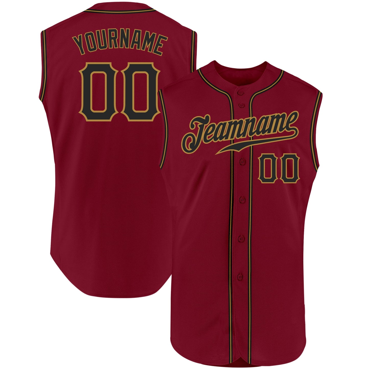 Custom Crimson Black-Old Gold Authentic Sleeveless Baseball Jersey - Sky-Custom