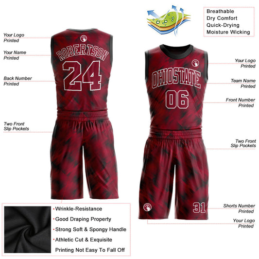 Custom Crimson Crimson-Black Round Neck Sublimation Basketball Suit Jersey - Sky-Custom