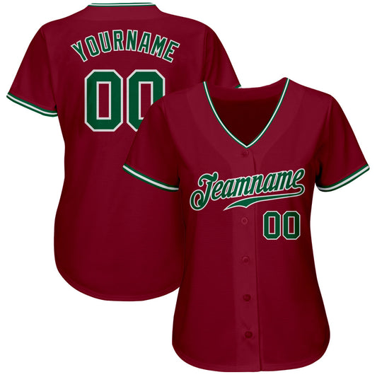 Custom Crimson Kelly Green-White Authentic Baseball Jersey - Sky-Custom