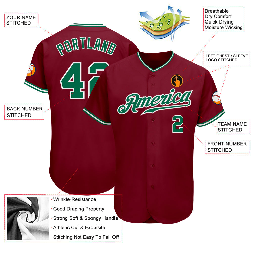 Custom Crimson Kelly Green-White Authentic Baseball Jersey - Sky-Custom