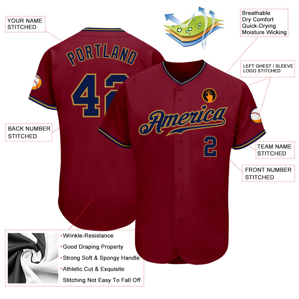Custom Crimson Navy-Old Gold Authentic Baseball Jersey - Sky-Custom