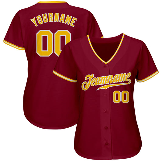 Custom Crimson Gold-White Authentic Baseball Jersey - Sky-Custom