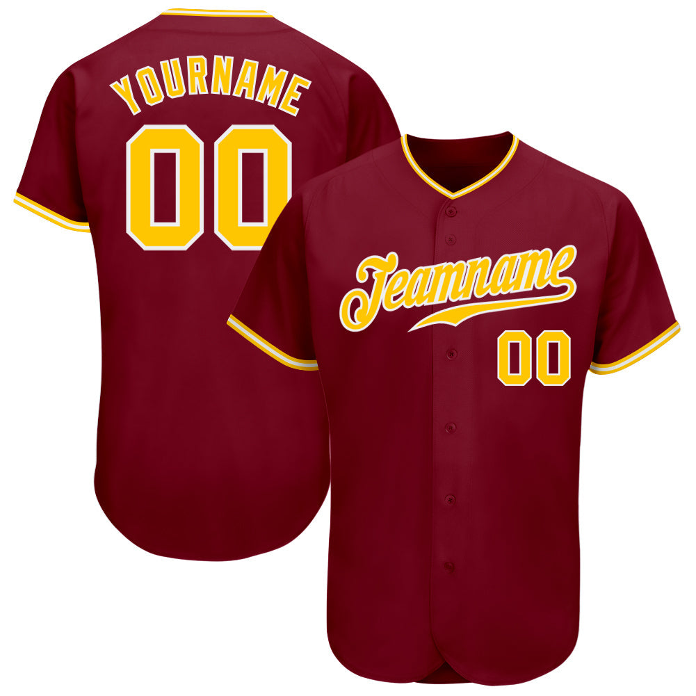 Custom Crimson Gold-White Authentic Baseball Jersey - Sky-Custom