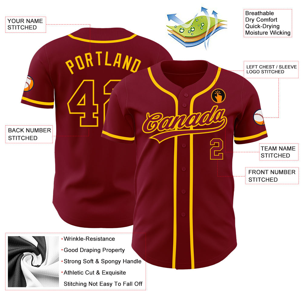Custom Crimson Crimson-Gold Authentic Baseball Jersey - Sky-Custom