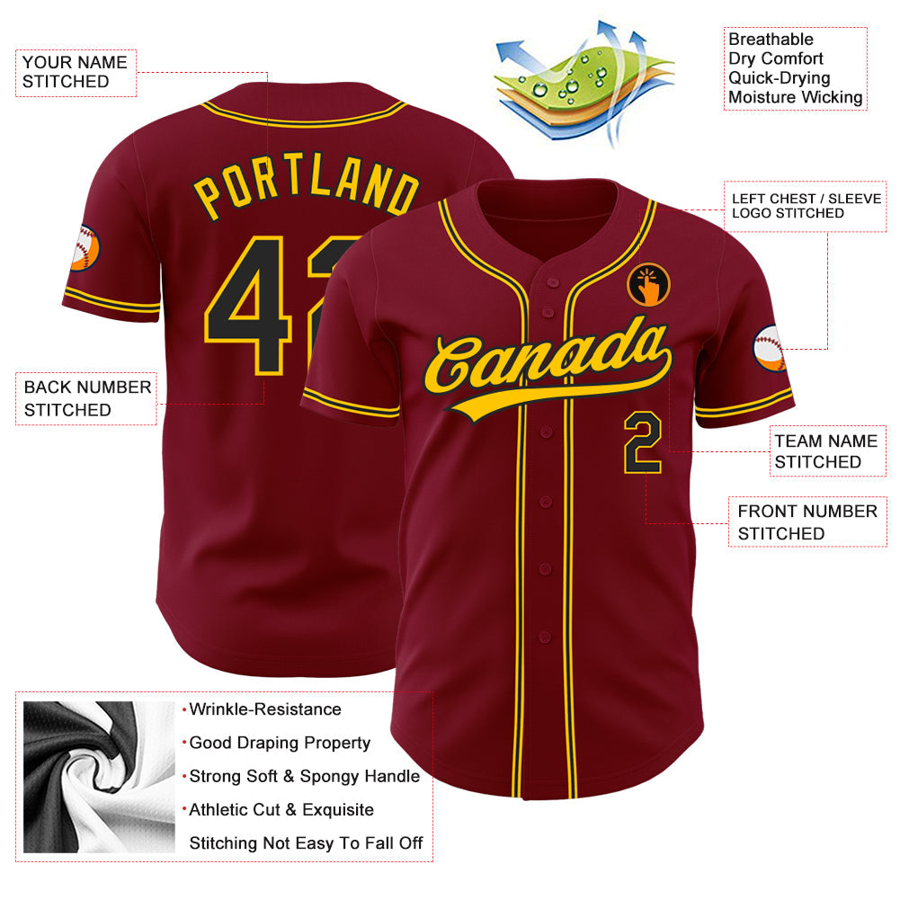 Custom Crimson Black-Gold Authentic Baseball Jersey - Sky-Custom