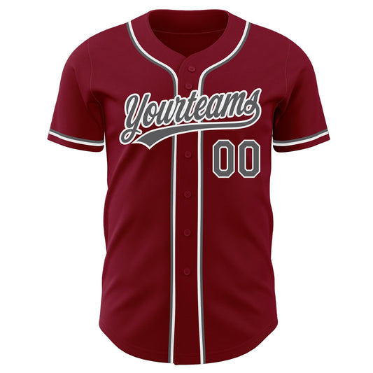 Custom Crimson Steel Gray-White Authentic Baseball Jersey - Sky-Custom