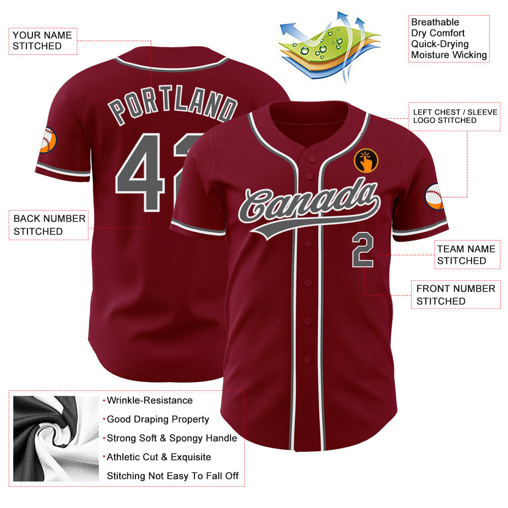 Custom Crimson Steel Gray-White Authentic Baseball Jersey - Sky-Custom