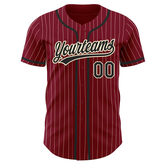Custom Crimson Cream Pinstripe Black Authentic Baseball Jersey - Sky-Custom