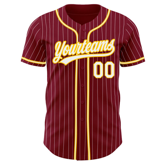 Custom Crimson White Pinstripe White-Gold Authentic Baseball Jersey - Sky-Custom