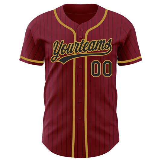 Custom Crimson Black Pinstripe Old Gold Authentic Baseball Jersey - Sky-Custom