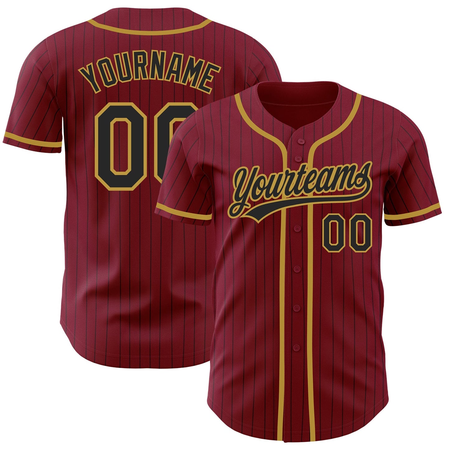 Custom Crimson Black Pinstripe Old Gold Authentic Baseball Jersey - Sky-Custom