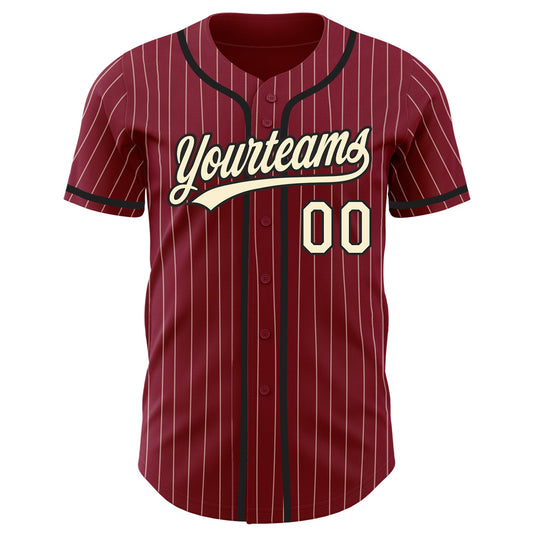 Custom Crimson Cream Pinstripe Black Authentic Baseball Jersey - Sky-Custom