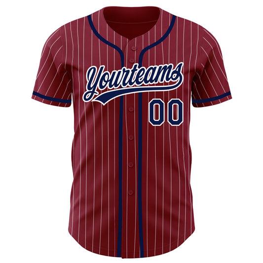 Custom Crimson White Pinstripe Navy Authentic Baseball Jersey - Sky-Custom