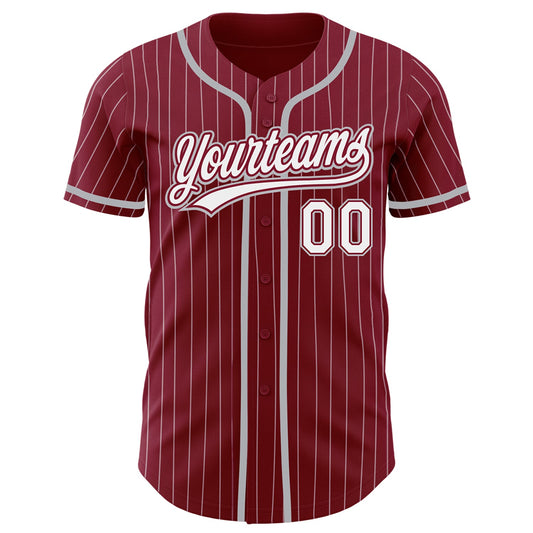 Custom Crimson White Pinstripe Gray Authentic Baseball Jersey - Sky-Custom