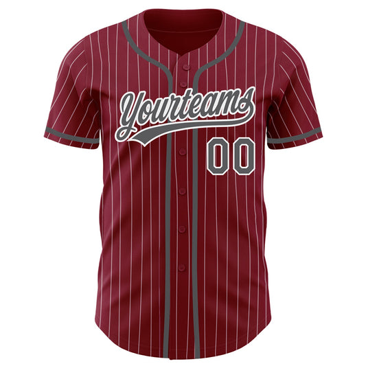 Custom Crimson White Pinstripe Steel Gray Authentic Baseball Jersey - Sky-Custom