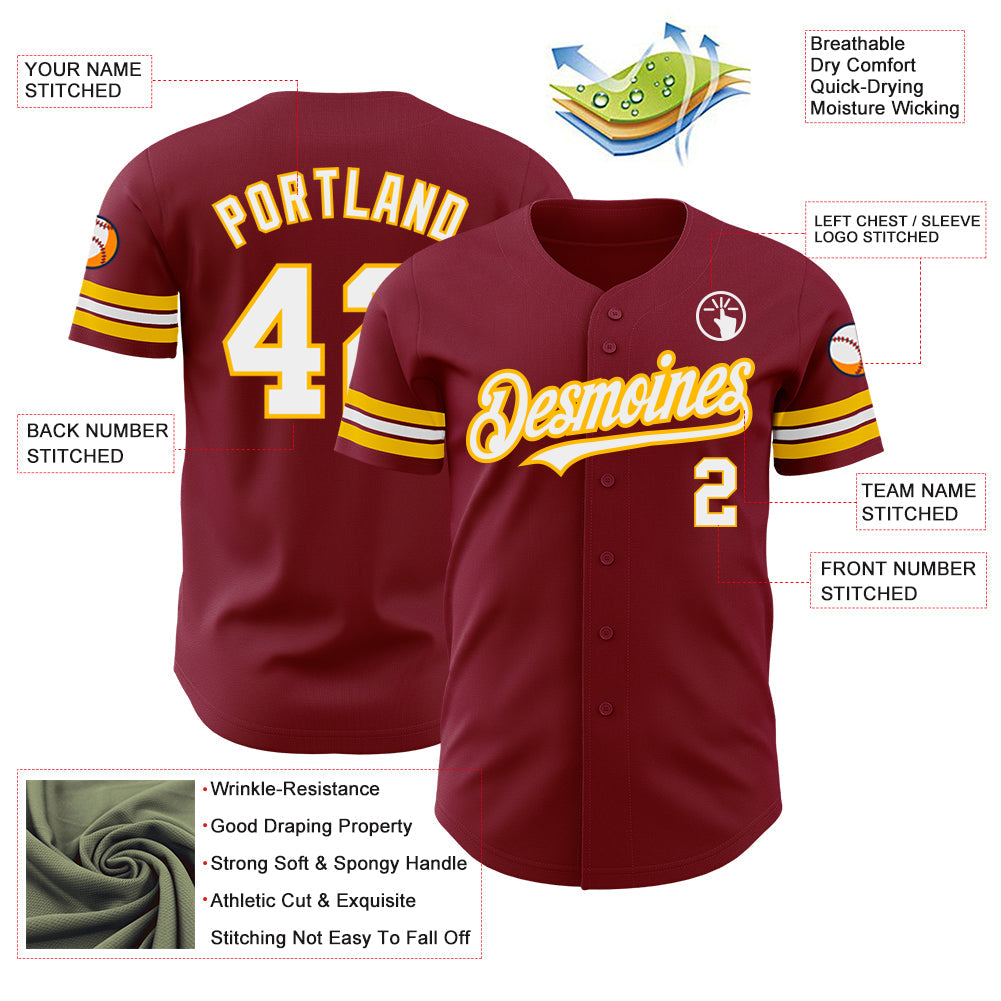 Custom Crimson White-Gold Authentic Baseball Jersey - Sky-Custom