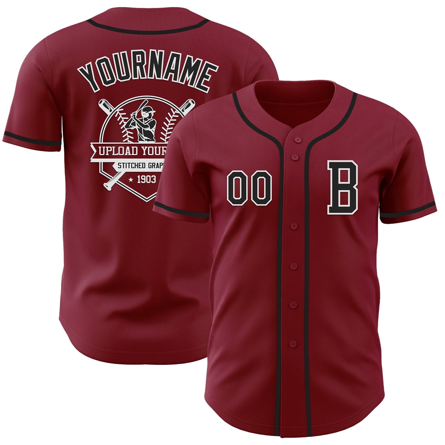 Custom Crimson Black-White Authentic Baseball Jersey - Sky-Custom