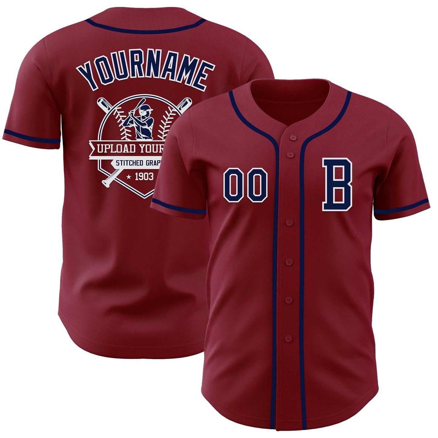 Custom Crimson Navy-White Authentic Baseball Jersey - Sky-Custom