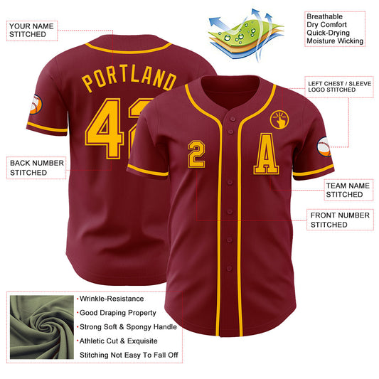 Custom Crimson Gold Authentic Baseball Jersey - Sky-Custom