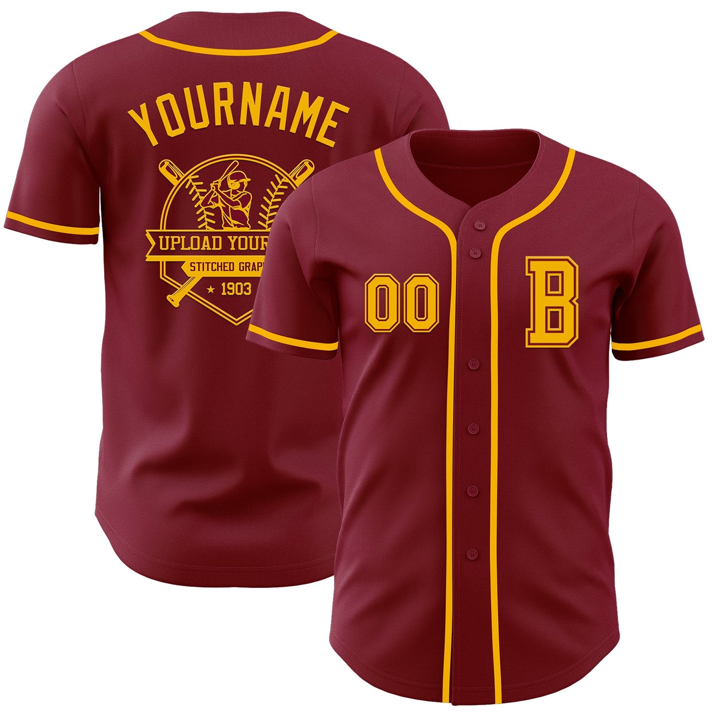Custom Crimson Gold Authentic Baseball Jersey - Sky-Custom