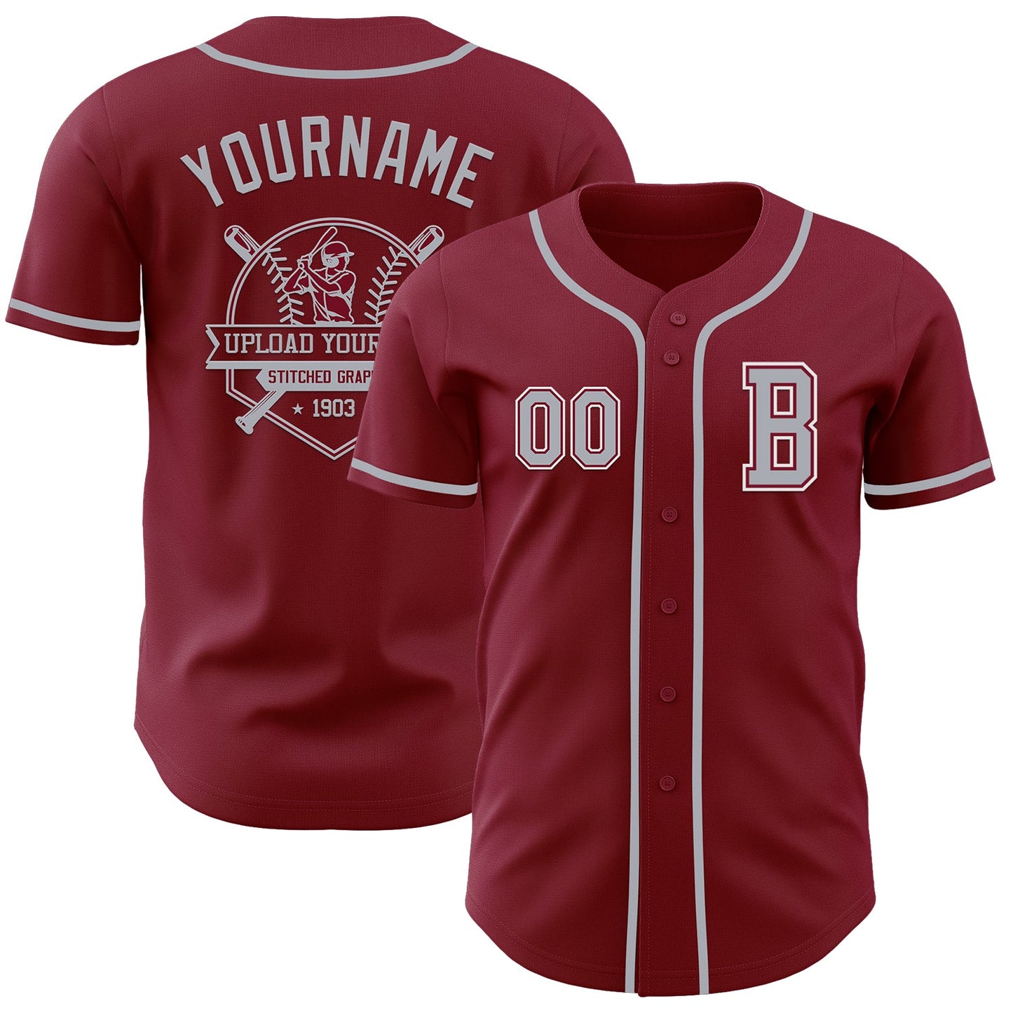 Custom Crimson Gray-White Authentic Baseball Jersey - Sky-Custom
