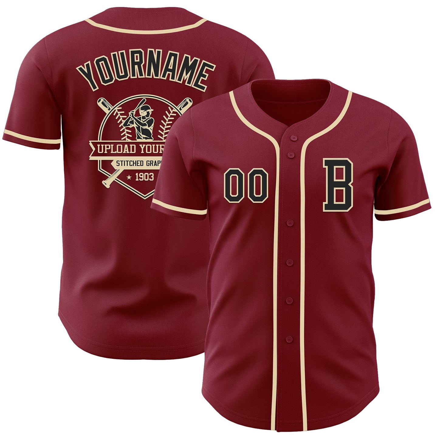 Custom Crimson Black-Cream Authentic Baseball Jersey - Sky-Custom