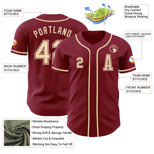 Custom Crimson Cream Authentic Baseball Jersey - Sky-Custom