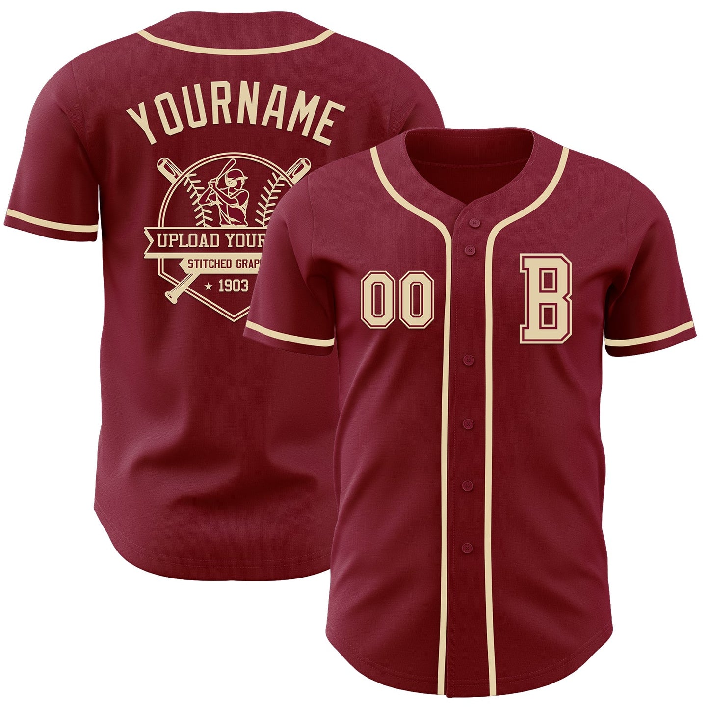 Custom Crimson Cream Authentic Baseball Jersey - Sky-Custom