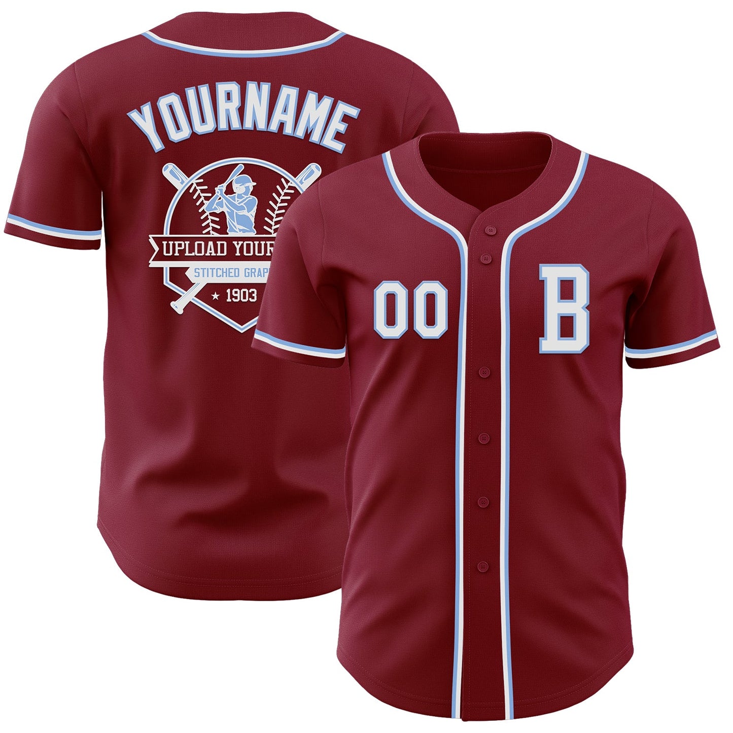 Custom Crimson White-Light Blue Authentic Baseball Jersey - Sky-Custom