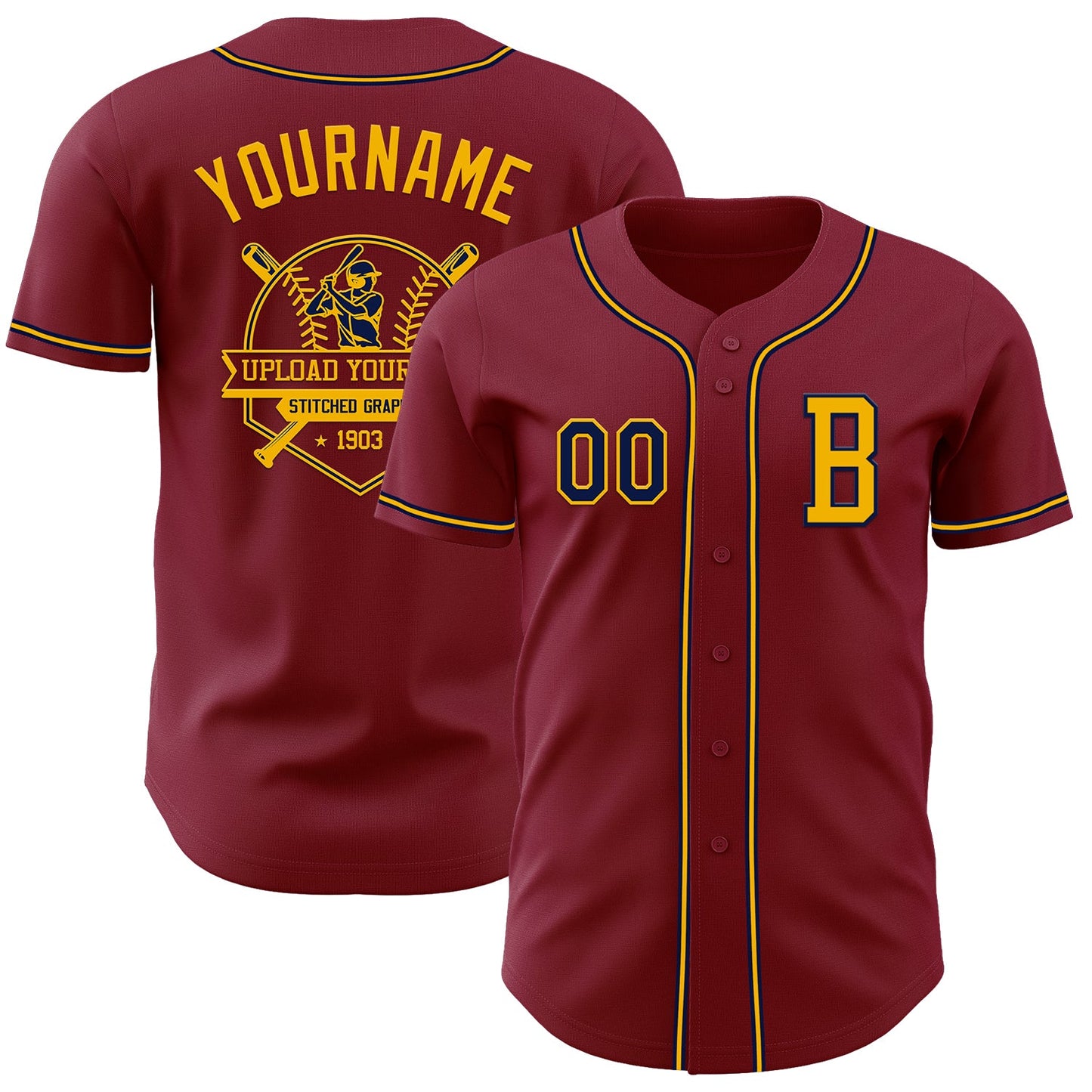 Custom Crimson Navy-Gold Authentic Baseball Jersey - Sky-Custom