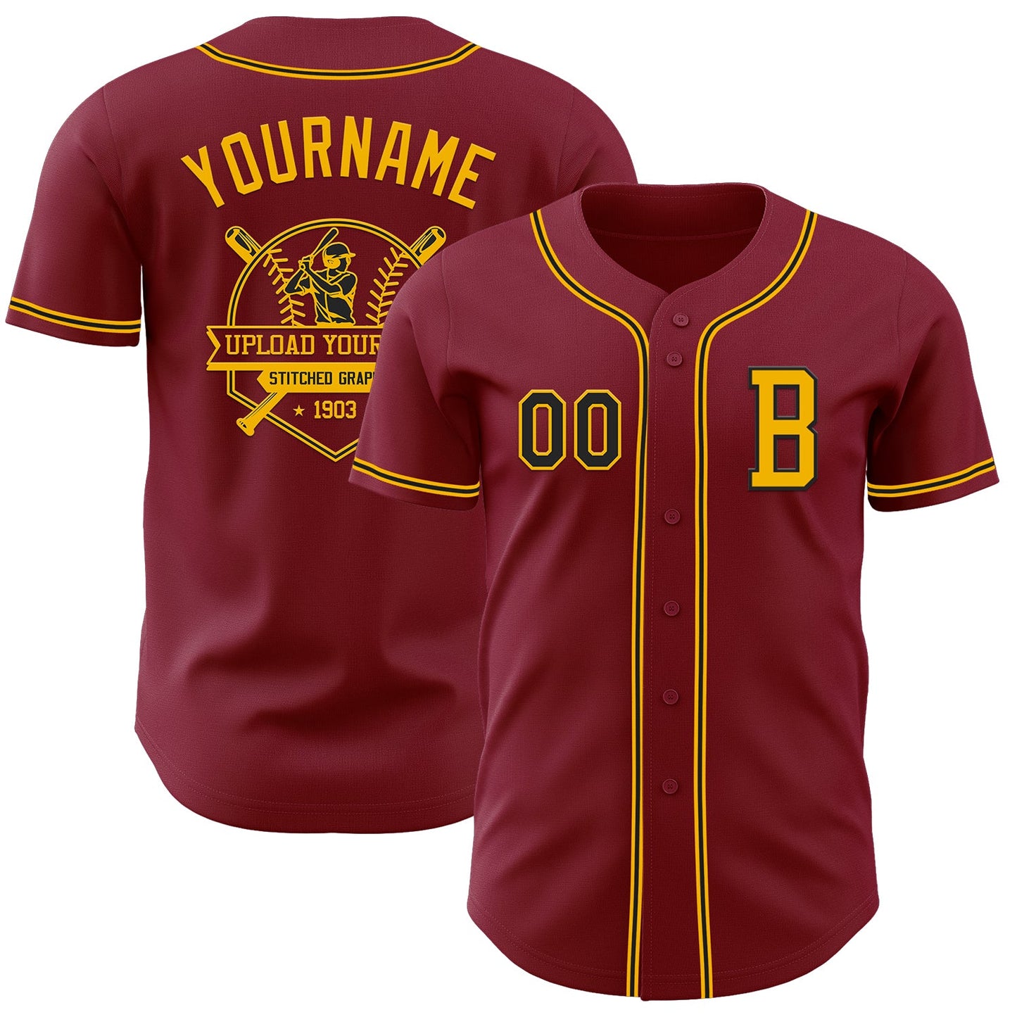 Custom Crimson Black-Gold Authentic Baseball Jersey - Sky-Custom