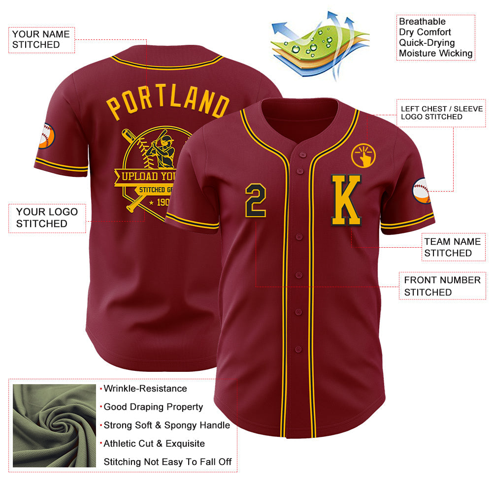 Custom Crimson Black-Gold Authentic Baseball Jersey - Sky-Custom