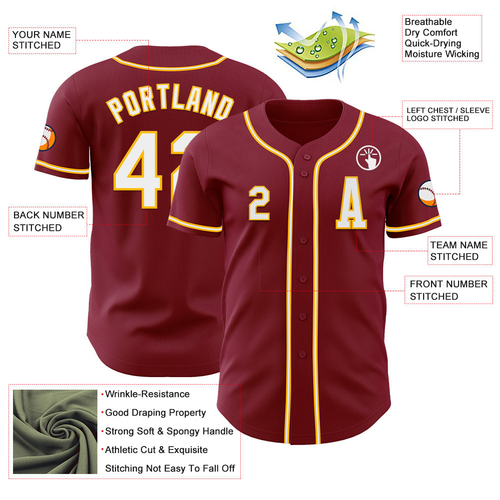 Custom Crimson White-Gold Authentic Baseball Jersey - Sky-Custom