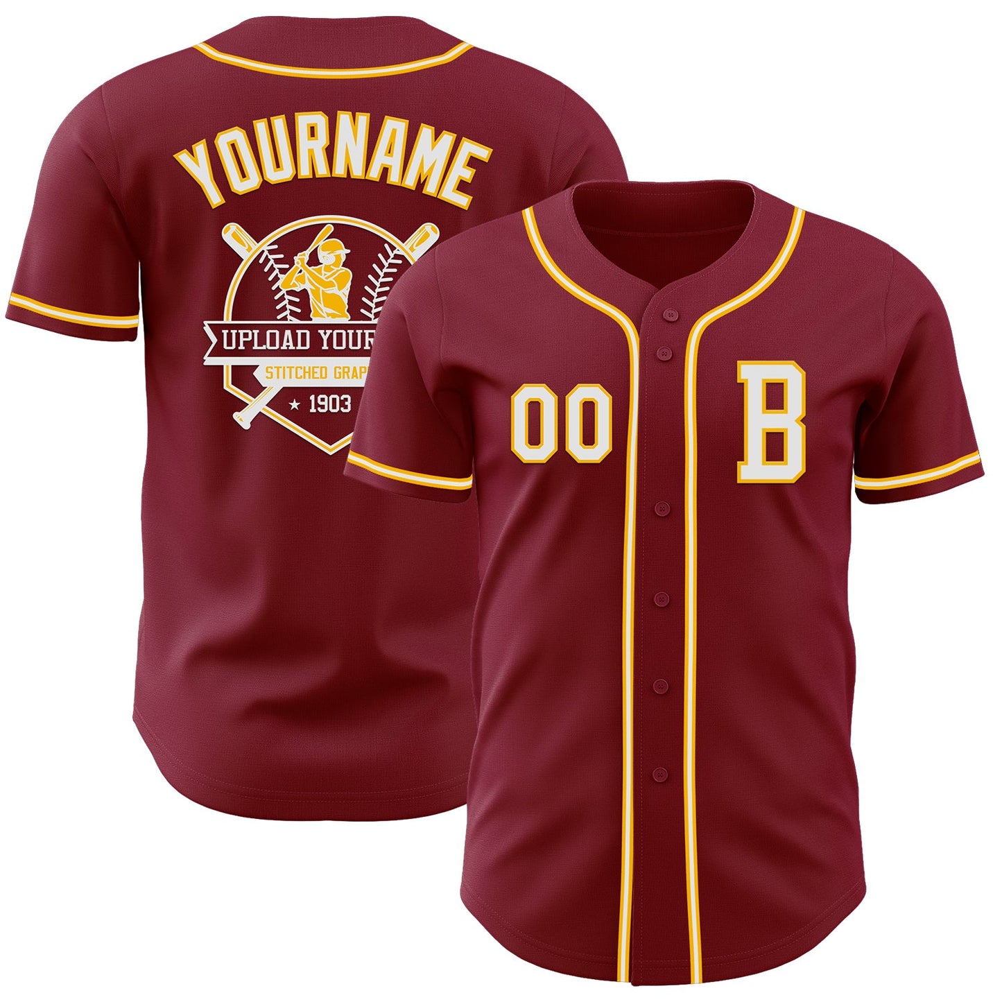 Custom Crimson White-Gold Authentic Baseball Jersey - Sky-Custom