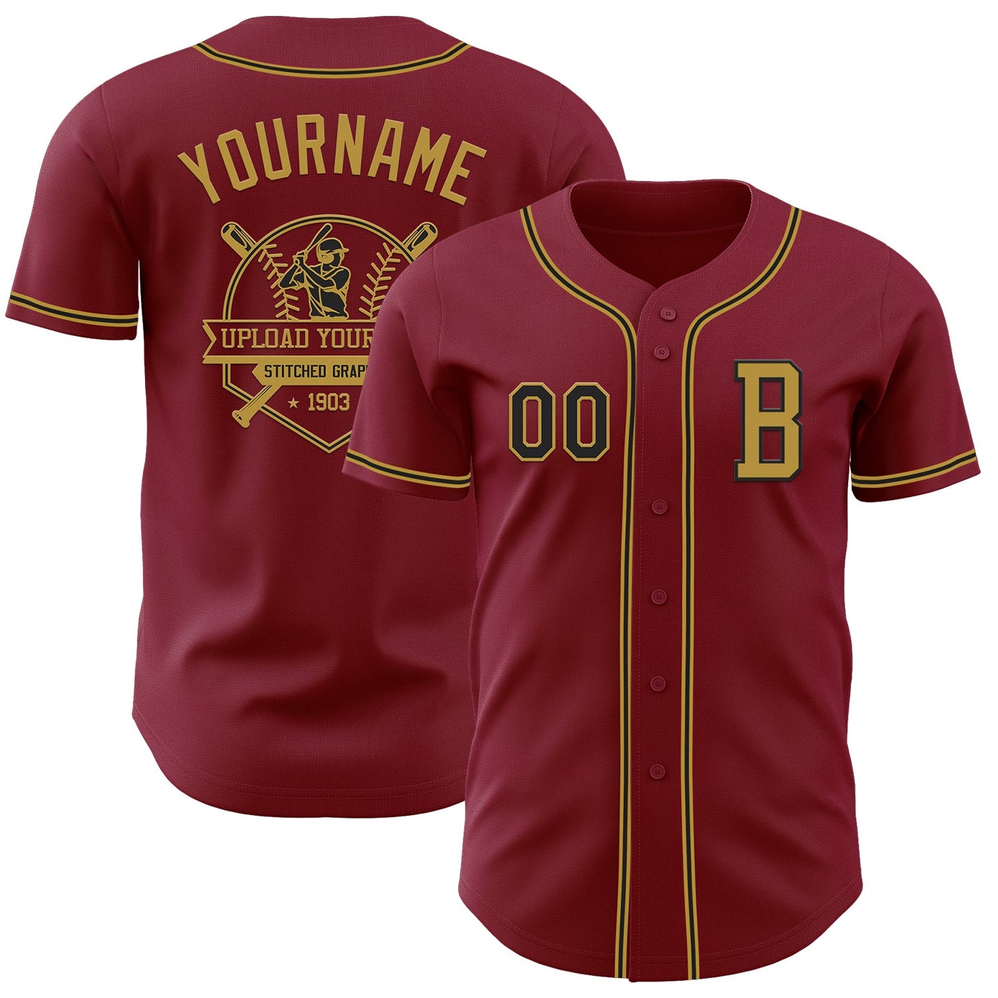 Custom Crimson Black-Old Gold Authentic Baseball Jersey - Sky-Custom