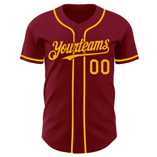 Custom Crimson Gold Authentic Baseball Jersey - Sky-Custom
