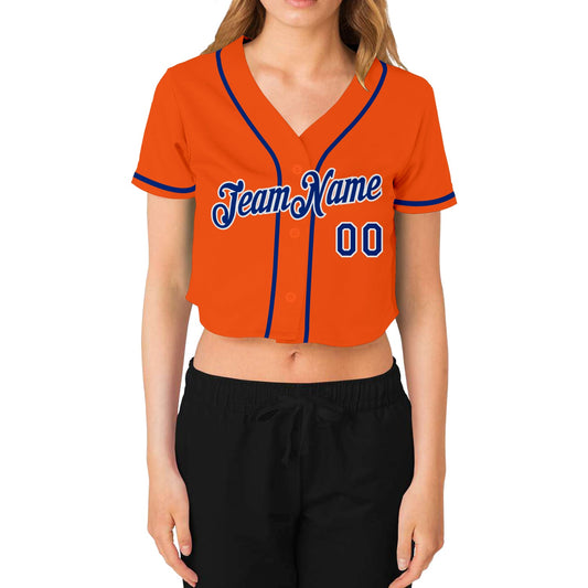 Custom Women's Orange Royal-White V-Neck Cropped Baseball Jersey - Sky-Custom