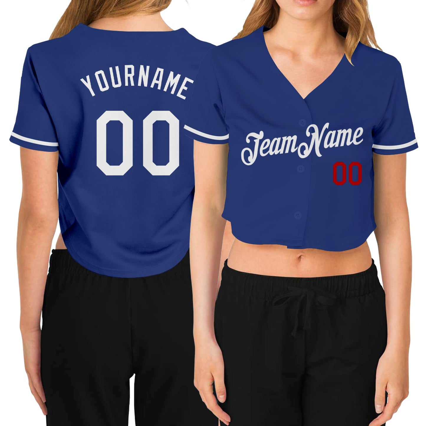 Custom Women's Royal White-Red V-Neck Cropped Baseball Jersey - Sky-Custom