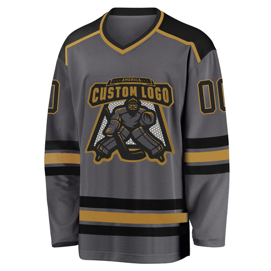 Custom Steel Gray Black-Old Gold Hockey Jersey - Sky-Custom
