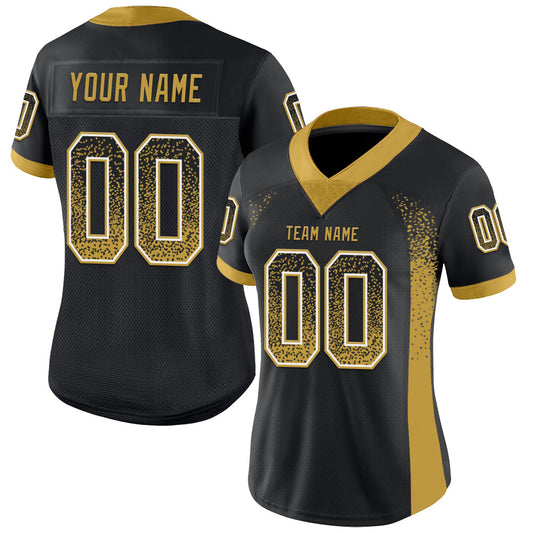 Custom Black Old Gold-White Mesh Drift Fashion Football Jersey - Sky-Custom