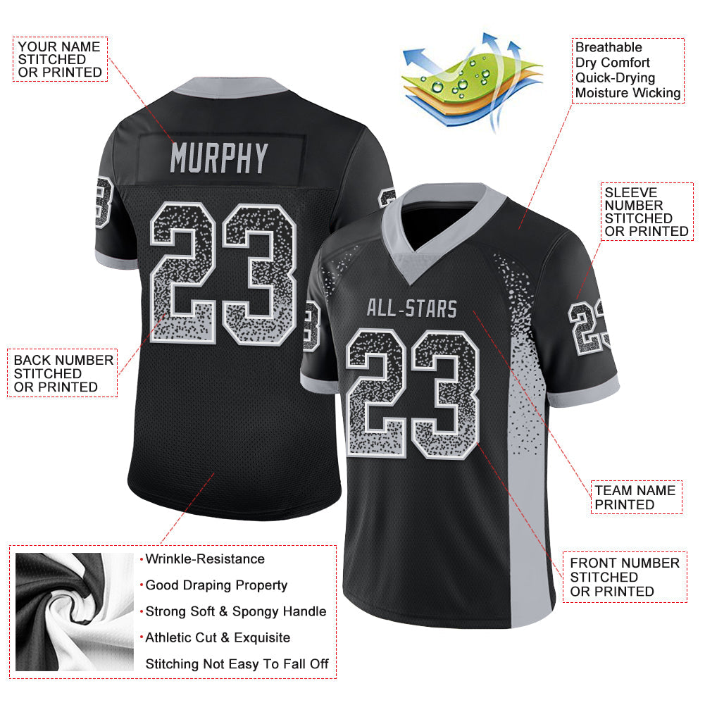 Custom Black Gray-White Mesh Drift Fashion Football Jersey - Sky-Custom