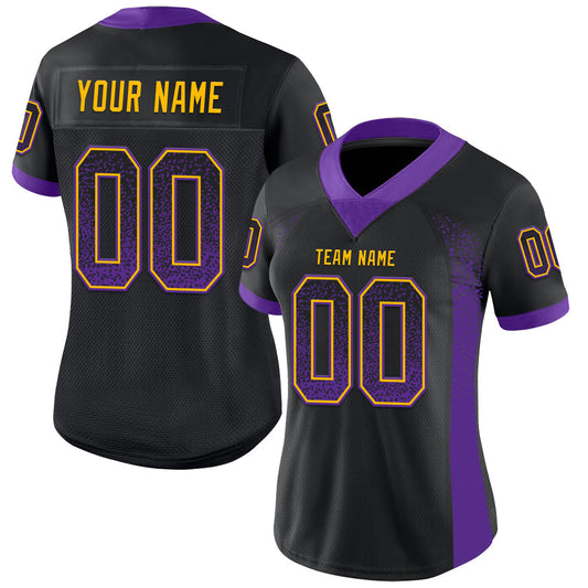 Custom Black Purple-Gold Mesh Drift Fashion Football Jersey - Sky-Custom