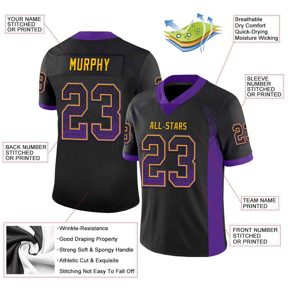 Custom Black Purple-Gold Mesh Drift Fashion Football Jersey - Sky-Custom