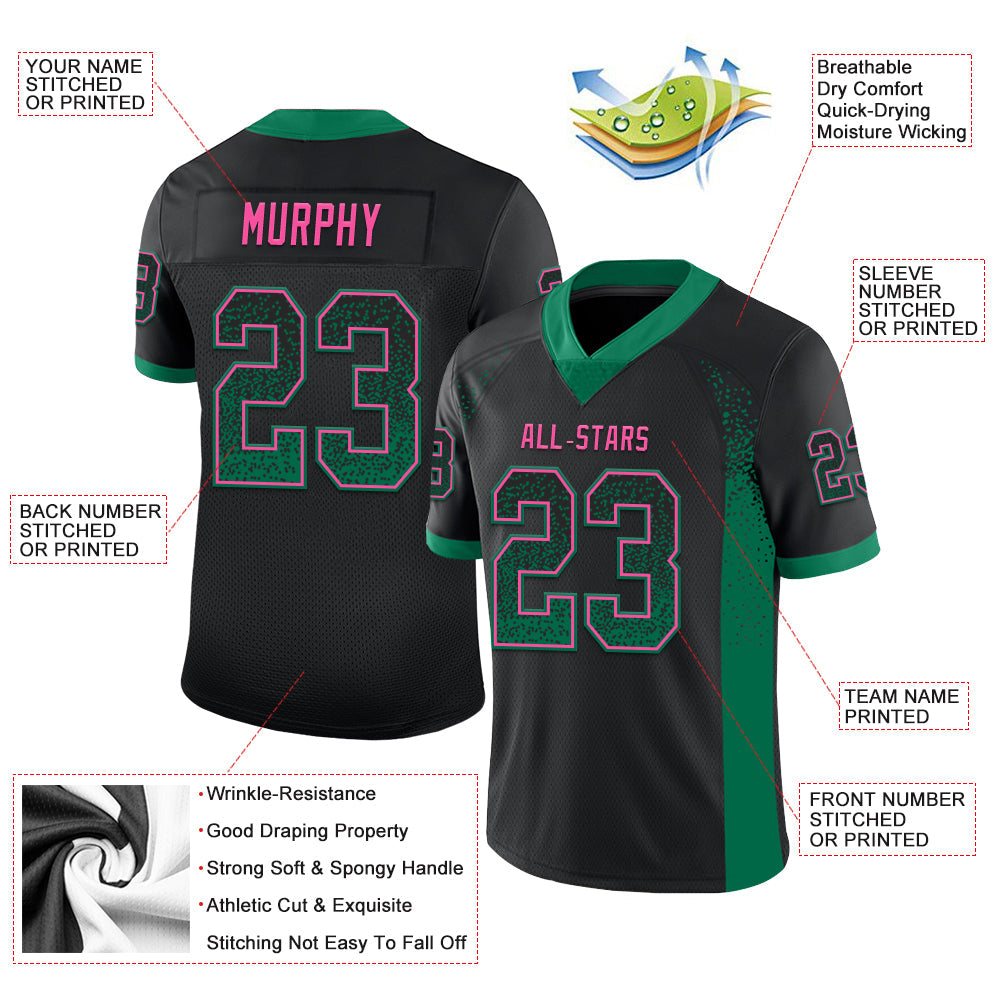 Custom Black Kelly Green-Pink Mesh Drift Fashion Football Jersey - Sky-Custom