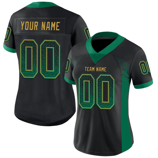 Custom Black Kelly Green-Old Gold Mesh Drift Fashion Football Jersey - Sky-Custom