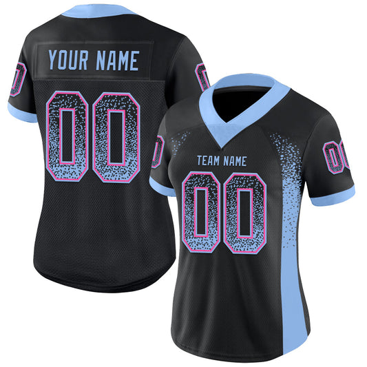 Custom Black Light Blue-Pink Mesh Drift Fashion Football Jersey - Sky-Custom