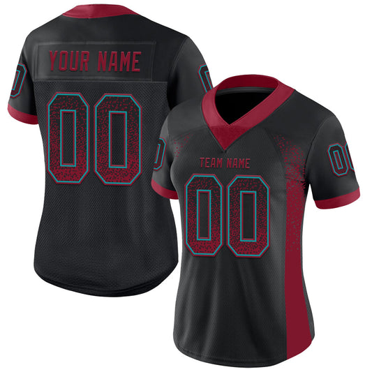 Custom Black Crimson-Teal Mesh Drift Fashion Football Jersey - Sky-Custom