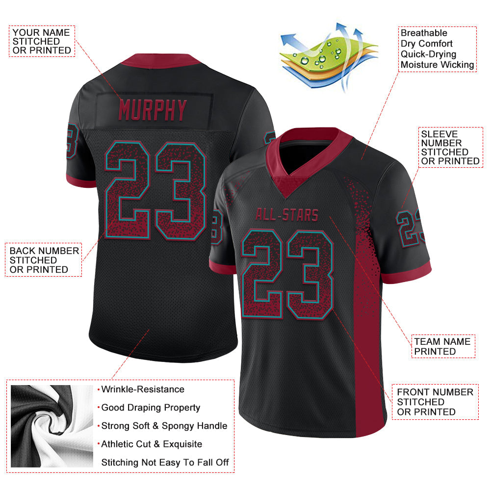 Custom Black Crimson-Teal Mesh Drift Fashion Football Jersey - Sky-Custom