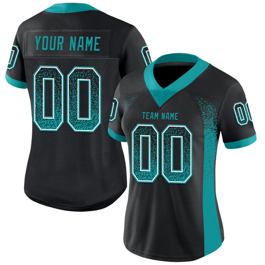 Custom Black Teal-White Mesh Drift Fashion Football Jersey - Sky-Custom