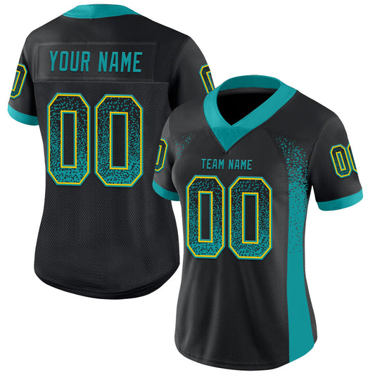 Custom Black Teal-Yellow Mesh Drift Fashion Football Jersey - Sky-Custom